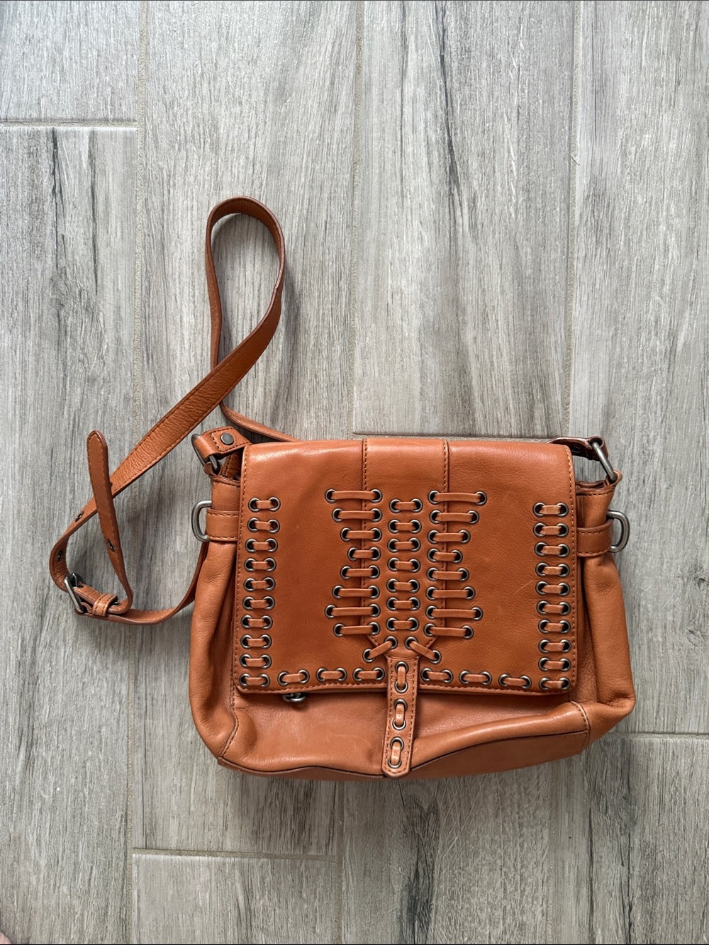 Rebecca minkoff Brown Leather Crossbody Bag with Lace-Up Detail